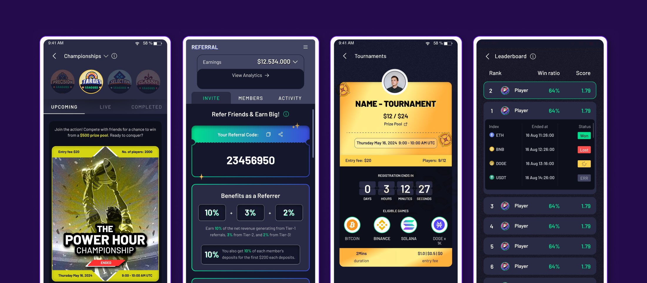 Championships, Referrals, Tournaments & Leaderboard